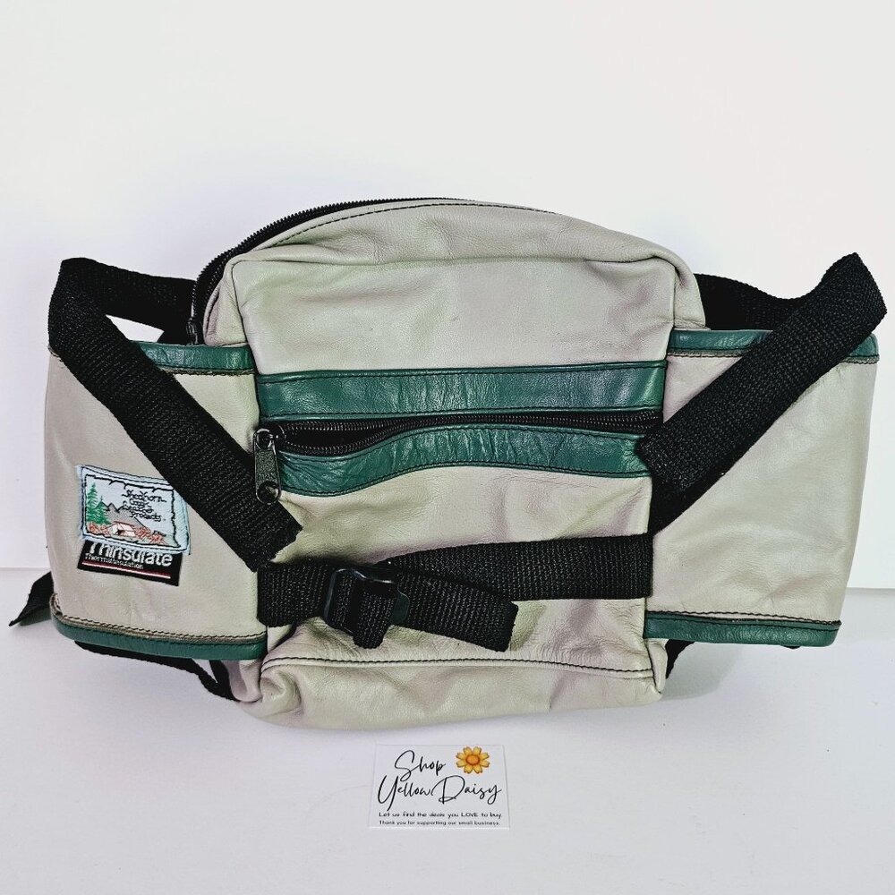 Vtg Thinsulate Leather Outdoors Fanny Pack Water Bottle Holders Insulated 《832》M